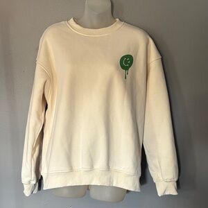 Bailey Rose cream sweatshirt with green smiley faces sz MED